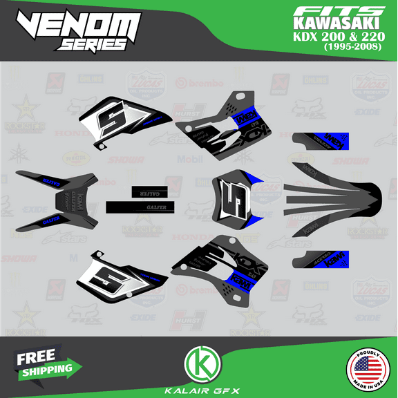 Kalair GFX Graphics Kit for Kawasaki KDX200 (1995-1998) Venom Series