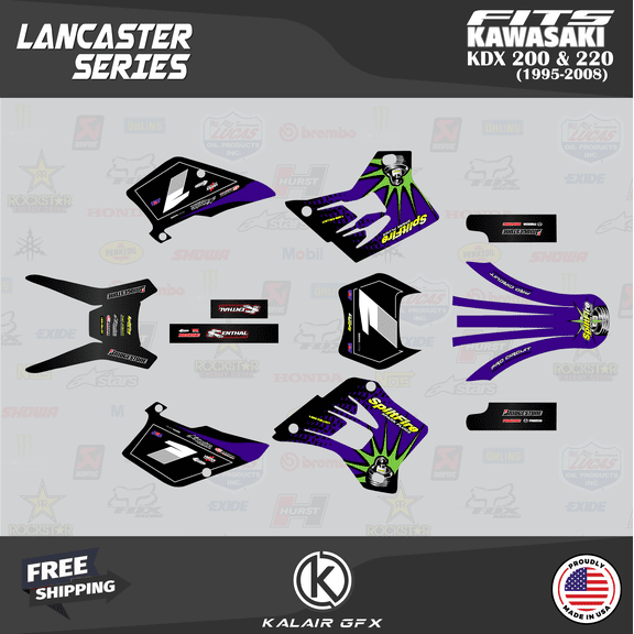 Kalair GFX Graphics Kit for Kawasaki KDX200 KDX220 (1995-2008) Lancaster Series