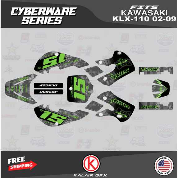 Kalair GFX Graphics Kit for Kawasaki KLX110 (2002-2009) Cyberware Series