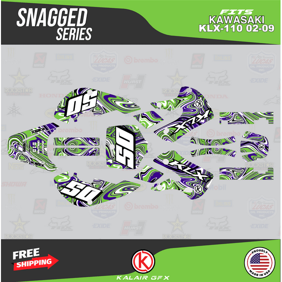 Kalair GFX Graphics Kit for Kawasaki KLX110 (2002-2009) Snagged Series