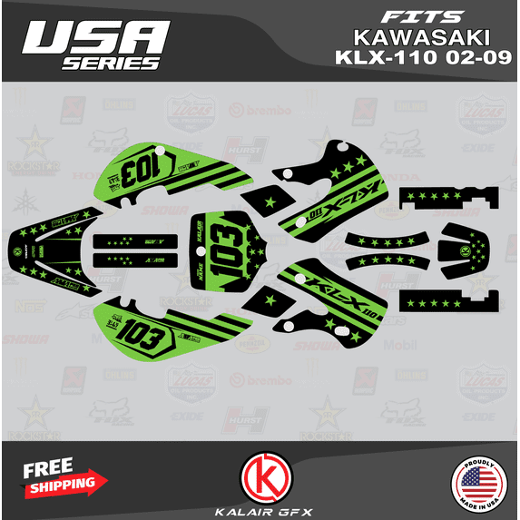 Kalair GFX Graphics Kit for Kawasaki KLX110 (2002-2009) Usa Series