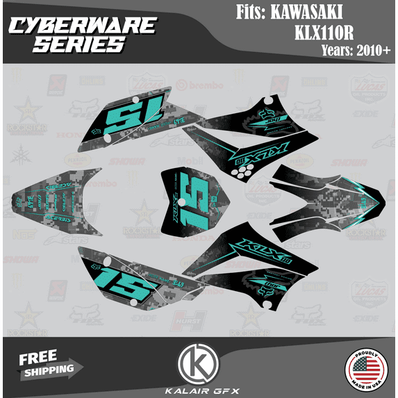 Kalair GFX Graphics Kit for Kawasaki KLX110 (2010-2023) Cyberware Series