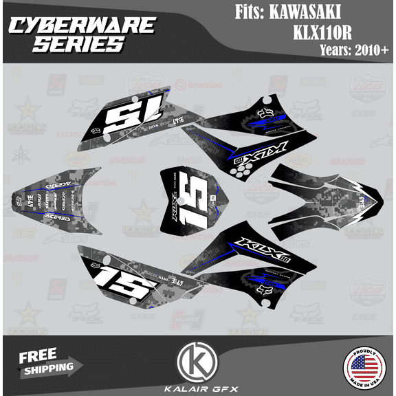 Kalair GFX Graphics Kit for Kawasaki KLX110 (2010-2023) Cyberware Series