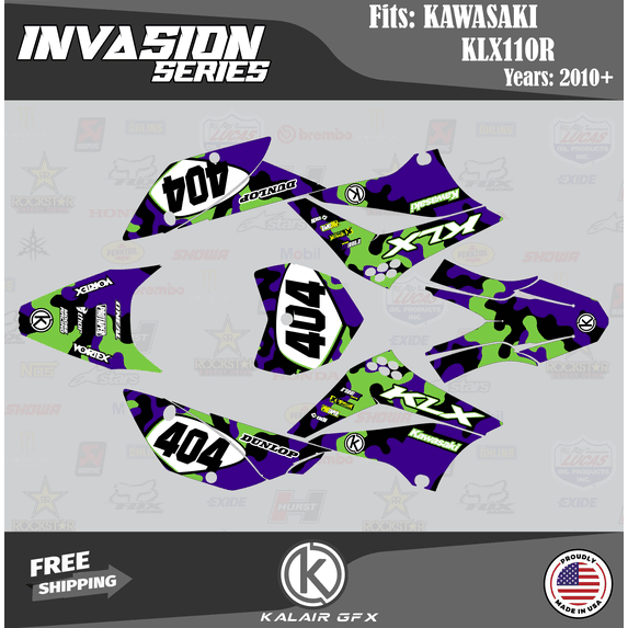 Kalair GFX Graphics Kit for Kawasaki KLX110 (2010-2023) Invasion Series