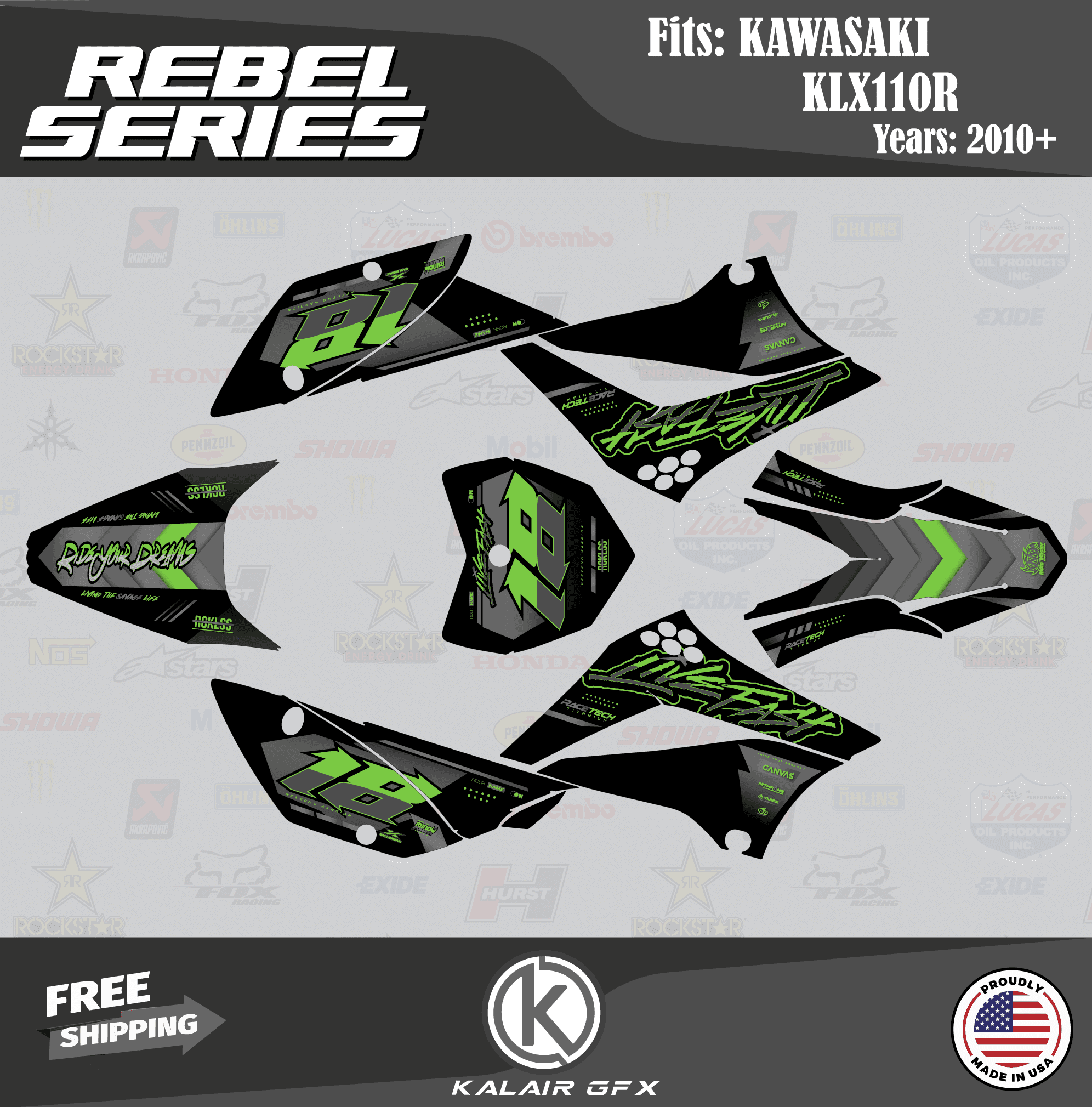 Kalair GFX Graphics Kit for Kawasaki KLX110, KLX110R/RL