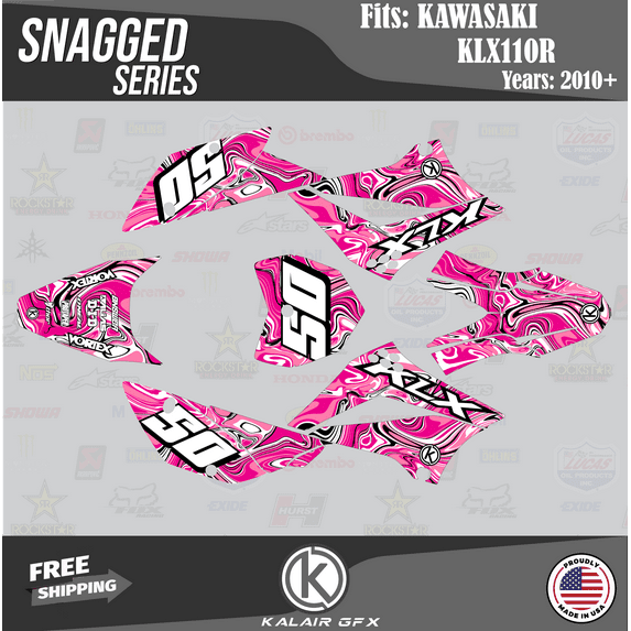 Kalair GFX Graphics Kit for Kawasaki KLX110 (2010-2023) Snagged Series