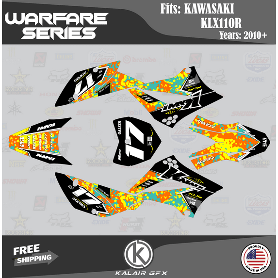 Kalair GFX Graphics Kit for Kawasaki KLX110 (2010-2023) Warfare Series