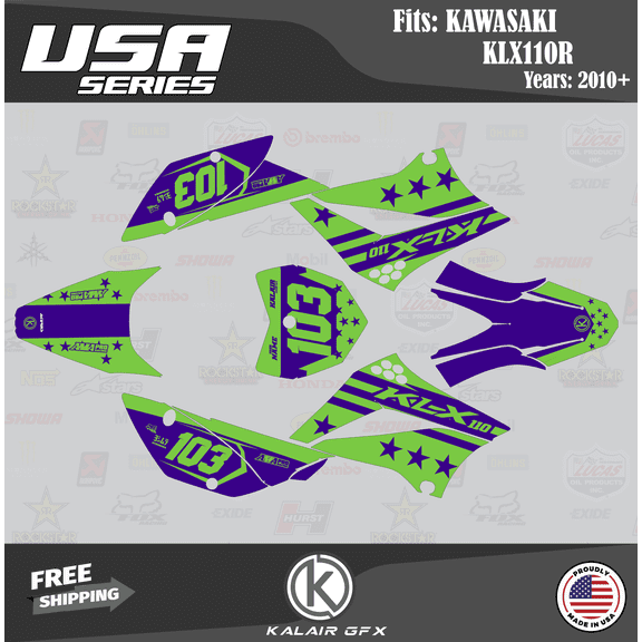 Kalair GFX Graphics Kit for Kawasaki KLX110, KLX110R/RL (2010-2024) Usa Series