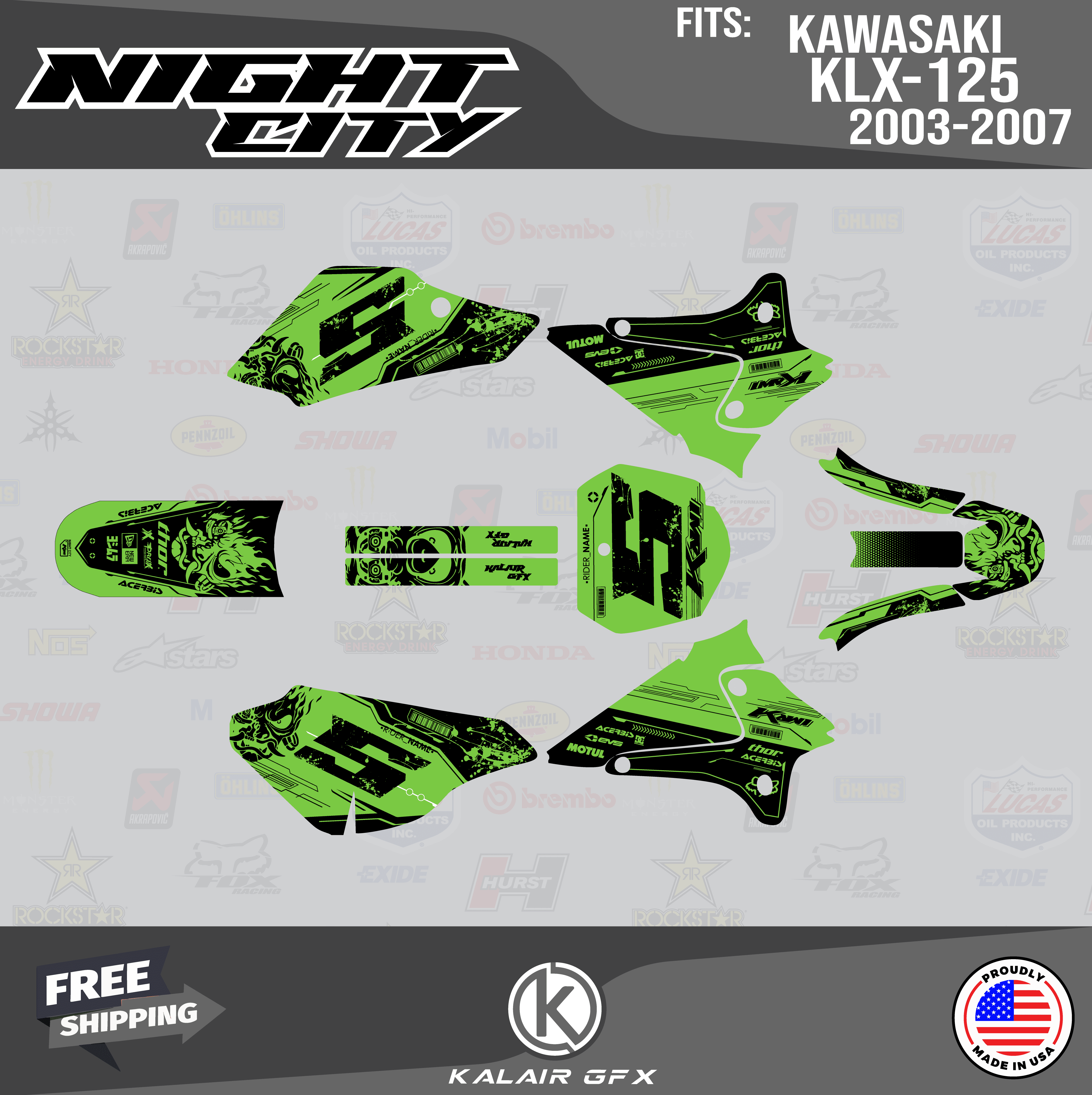 Kalair GFX Graphics Kit for Kawasaki KLX125 (2003-2007) Nightcity ...