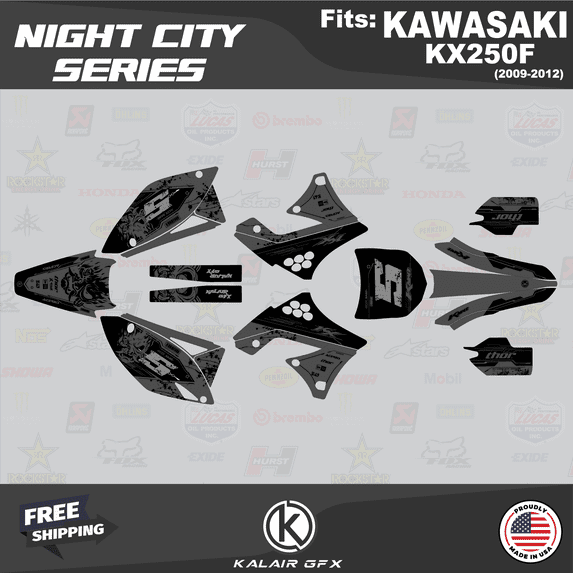 Kalair GFX Graphics Kit for Kawasaki KX 250F (2009-2012) Night-city Series
