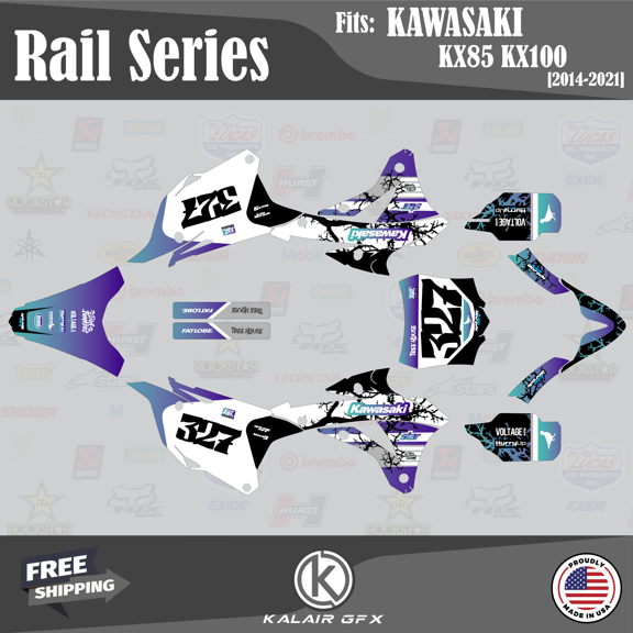 Kalair GFX Graphics Kit for Kawasaki KX100 (2014-2021) Rail Series