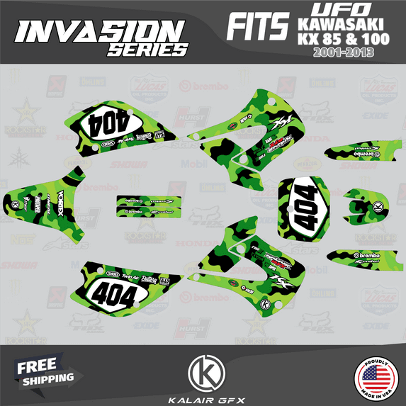Kalair GFX Graphics Kit for Kawasaki KX100 UFO RESTYLE (2001-2013) Invasion Series