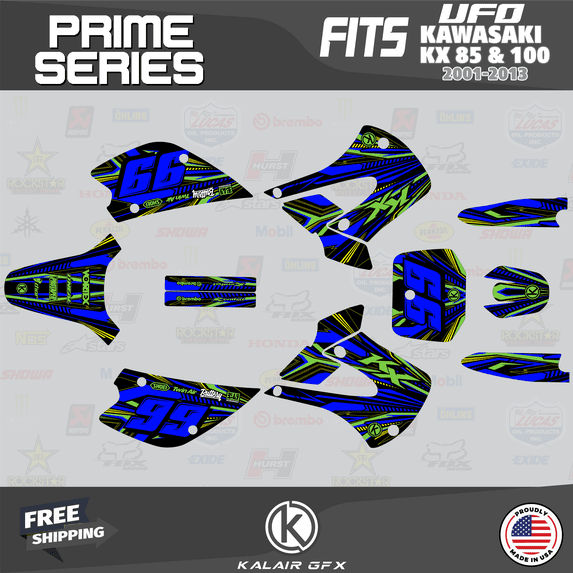 Kalair GFX Graphics Kit for Kawasaki KX100 UFO RESTYLE (2001-2013) Prime Series