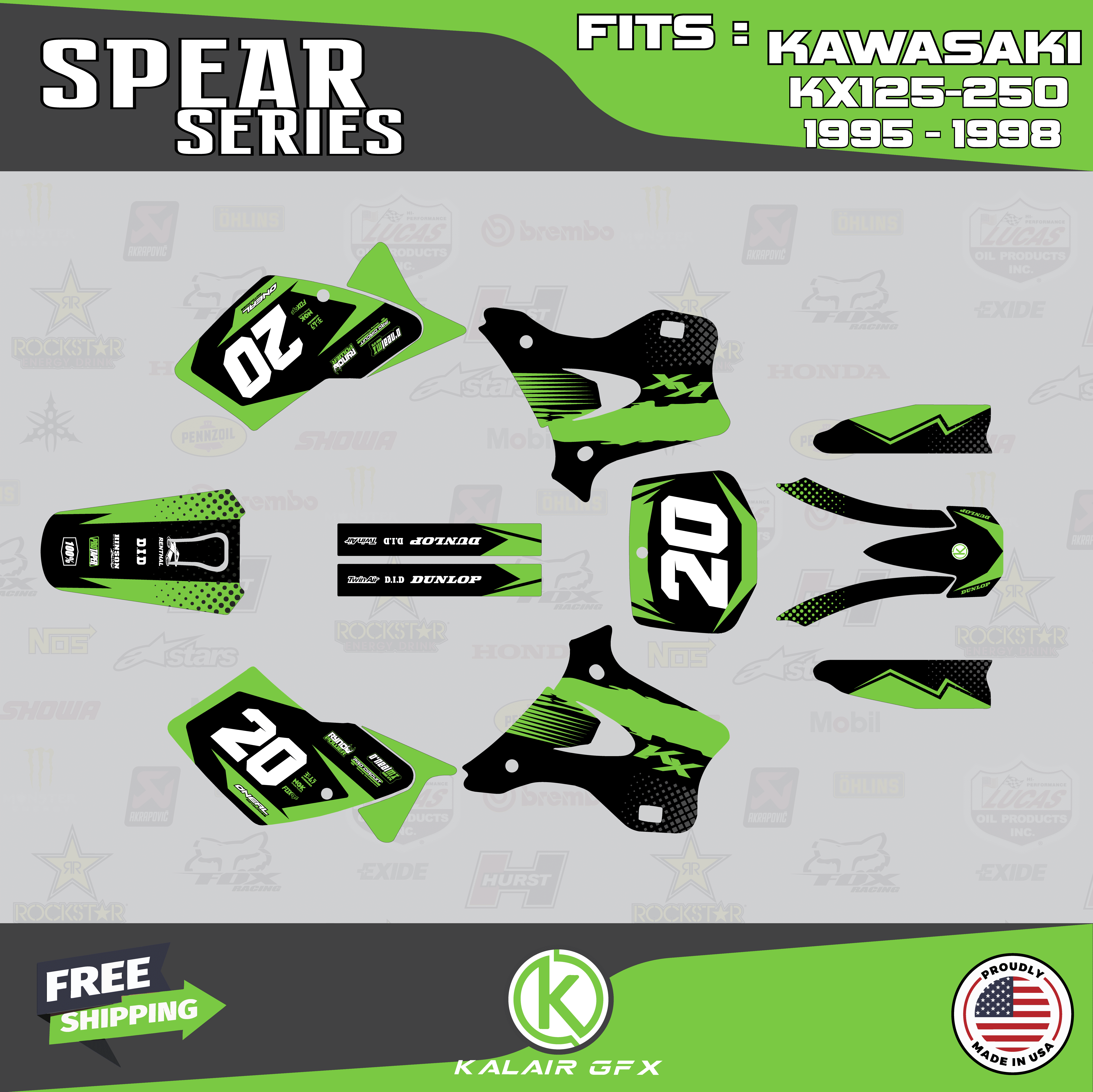 Kalair GFX Graphics Kit for Kawasaki KX125 (1995-1998) Spear