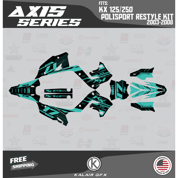 Kalair GFX Graphics Kit for Kawasaki KX125 POLISPORT RESTYLE (2003-2008) Axis Series
