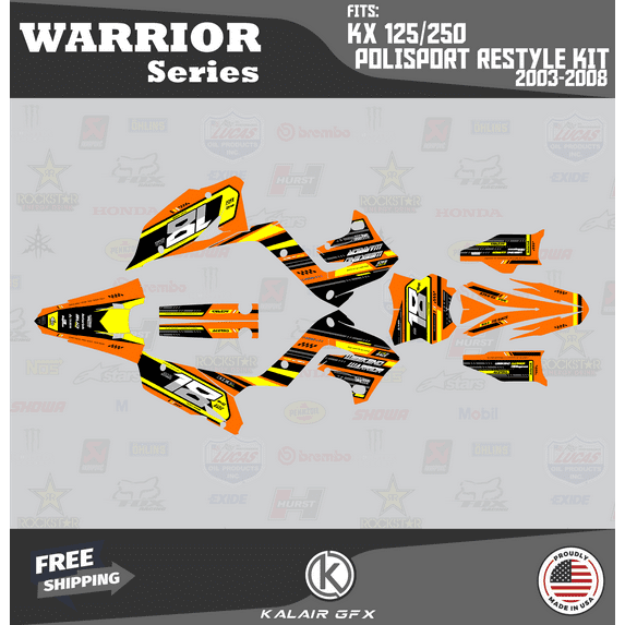 Kalair GFX Graphics Kit for Kawasaki KX125 POLISPORT RESTYLE (2003-2008) Warrior Series