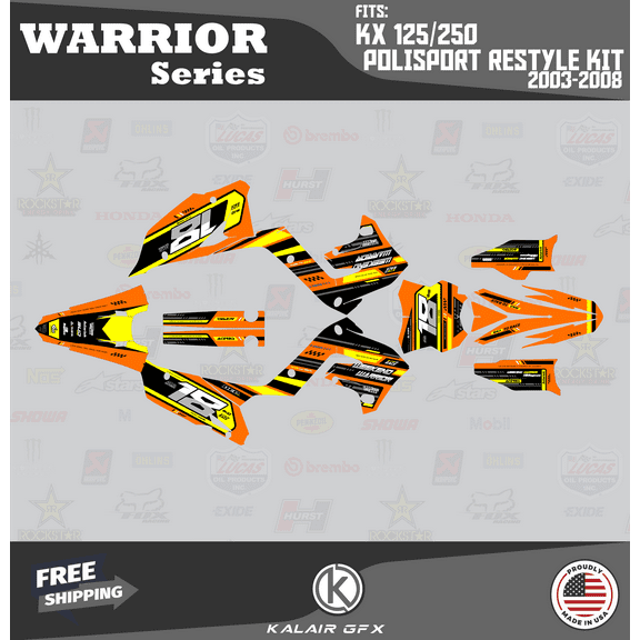 Kalair GFX Graphics Kit for Kawasaki KX125 POLISPORT RESTYLE (2003-2008) Warrior Series