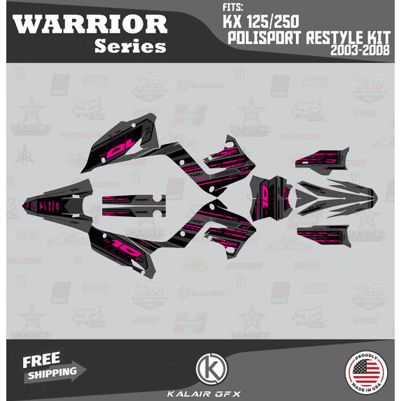 Kalair GFX Graphics Kit for Kawasaki KX125 POLISPORT RESTYLE (2003-2008) Warrior Series