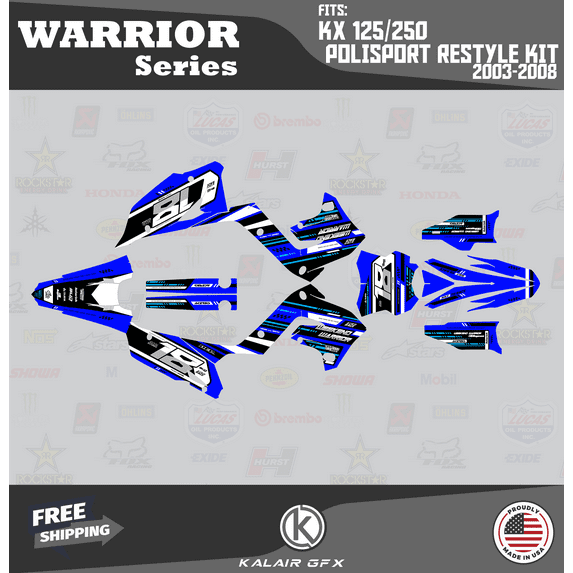 Kalair GFX Graphics Kit for Kawasaki KX125 POLISPORT RESTYLE (2003-2008) Warrior Series