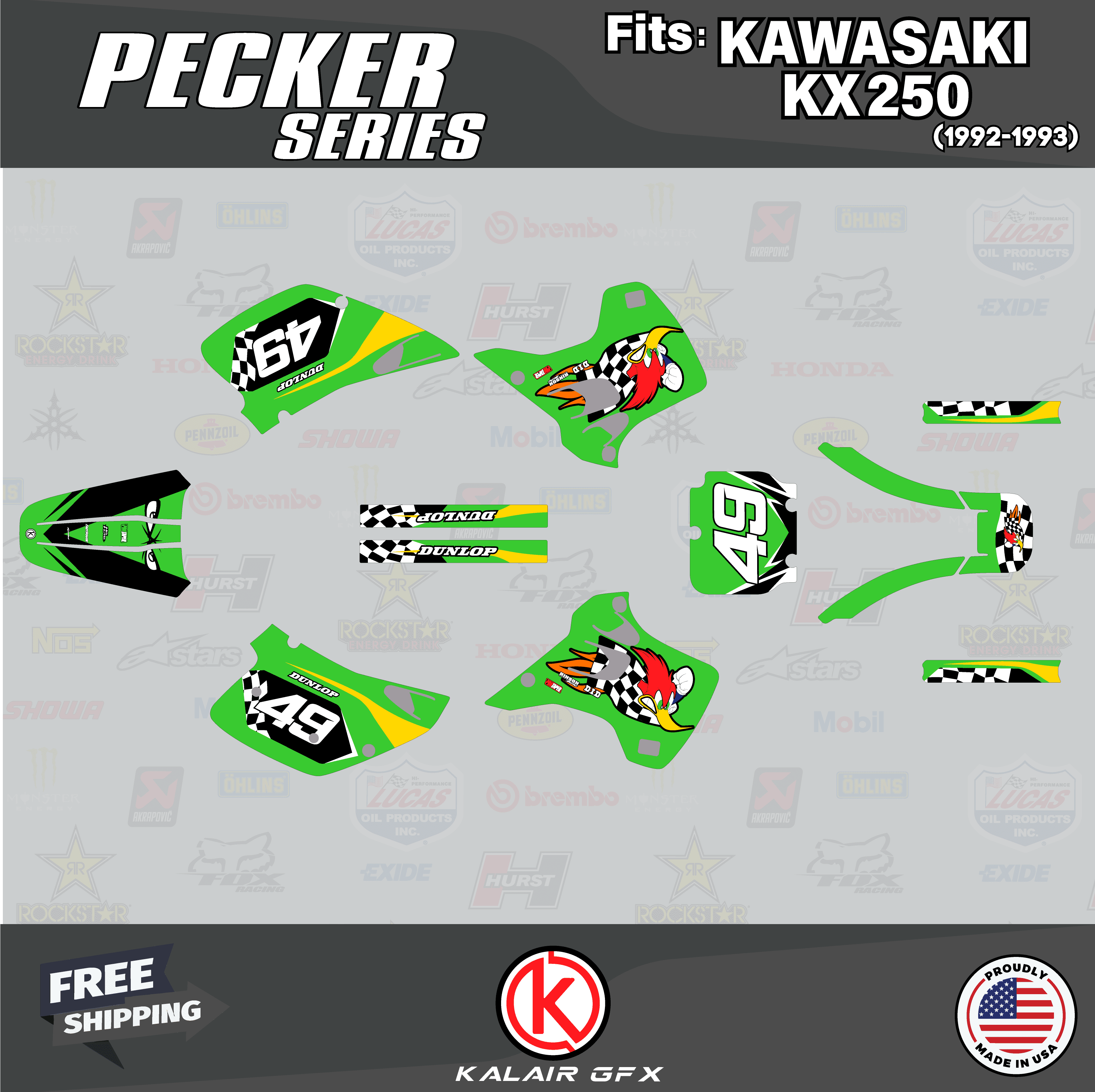 Kalair GFX Graphics Kit for Kawasaki KX250 (1992-1993) Pecker