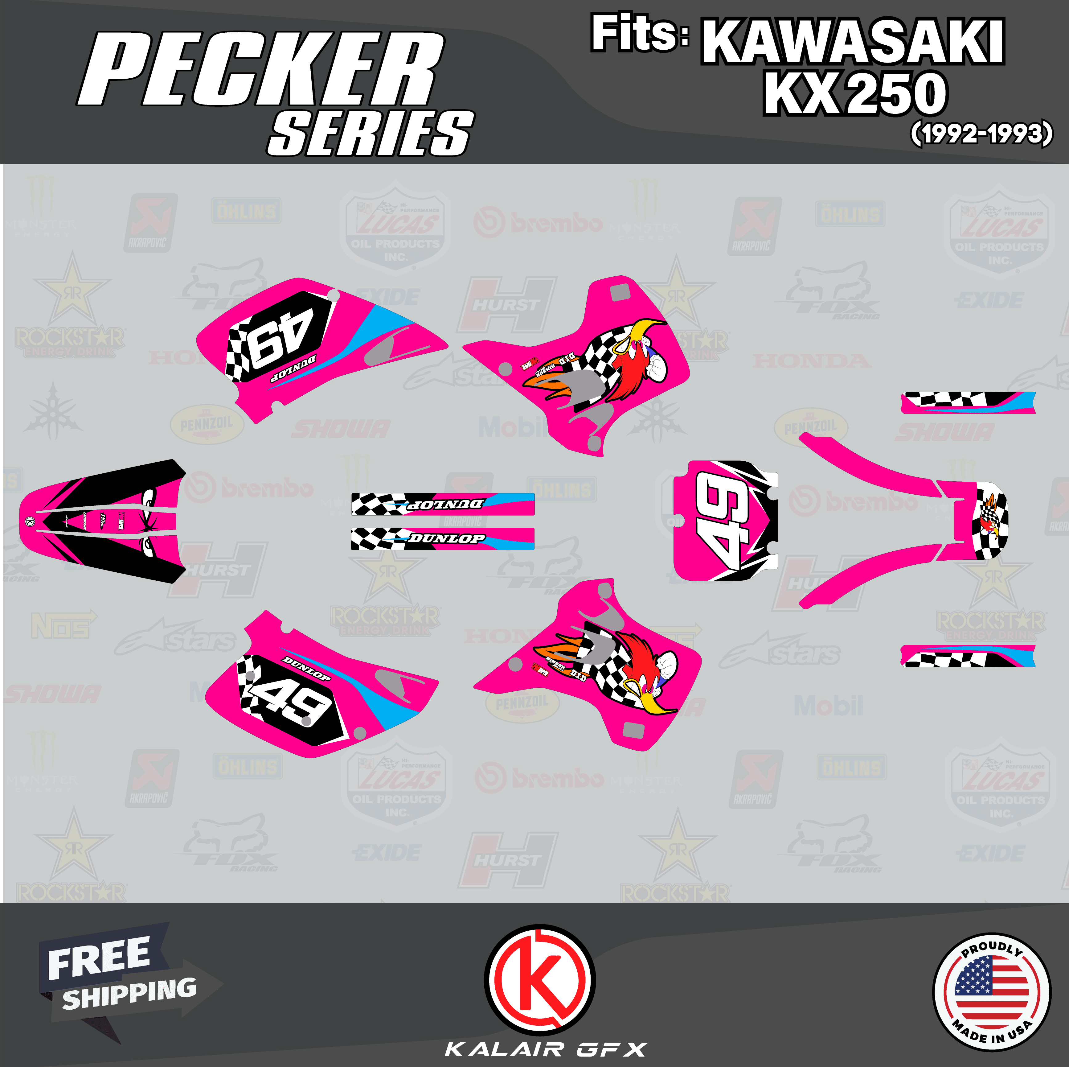 Kalair GFX Graphics Kit for Kawasaki KX250 (1992-1993) Pecker