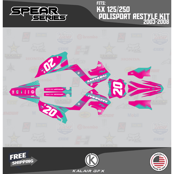 Kalair GFX Graphics Kit for Kawasaki KX250 POLISPORT RESTYLE (2003-2008) Spear Series