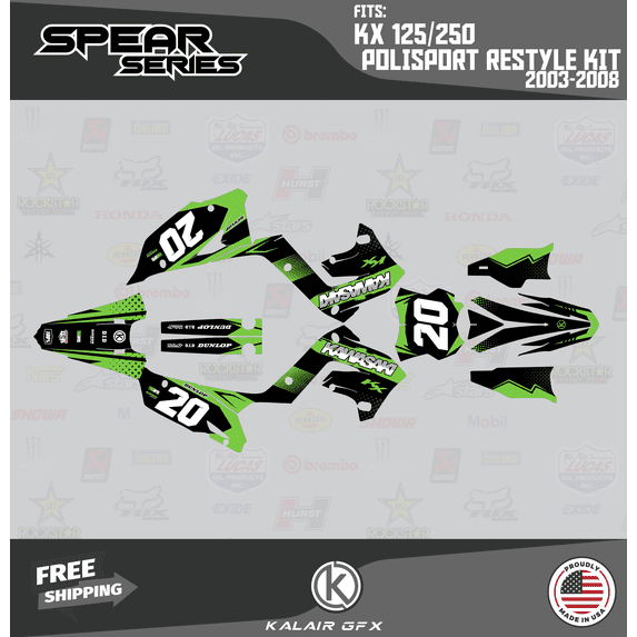 Kalair GFX Graphics Kit for Kawasaki KX250 POLISPORT RESTYLE (2003-2008) Spear Series
