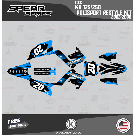 Kalair GFX Graphics Kit for Kawasaki KX250 POLISPORT RESTYLE (2003-2008) Spear Series