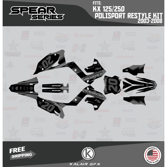 Kalair GFX Graphics Kit for Kawasaki KX250 POLISPORT RESTYLE (2003-2008) Spear Series