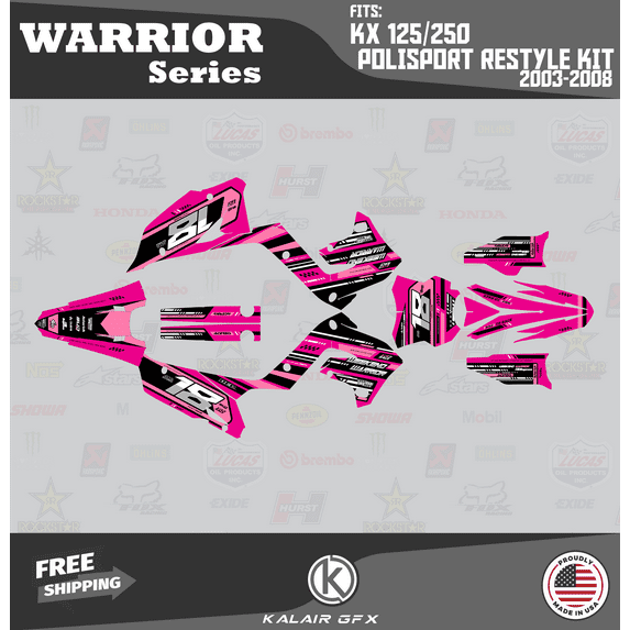 Kalair GFX Graphics Kit for Kawasaki KX250 POLISPORT RESTYLE (2003-2008) Warrior Series