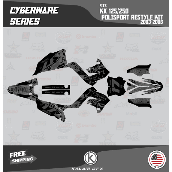 Kalair GFX Graphics Kit for Kawasaki KX250 Polisport Restyle (2003-2008) Cyberware Series