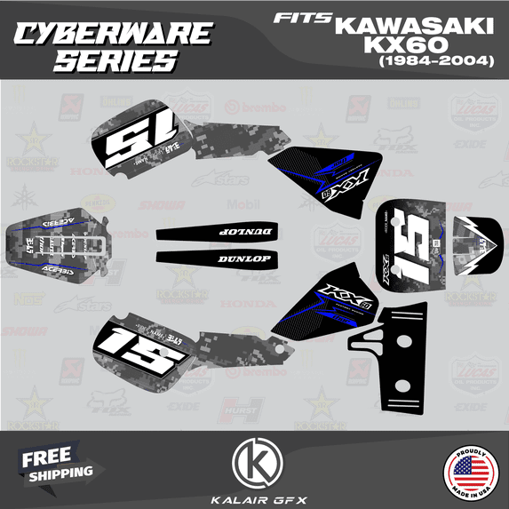 Kalair GFX Graphics Kit for Kawasaki KX60 (1984-2004) Cyberware Series