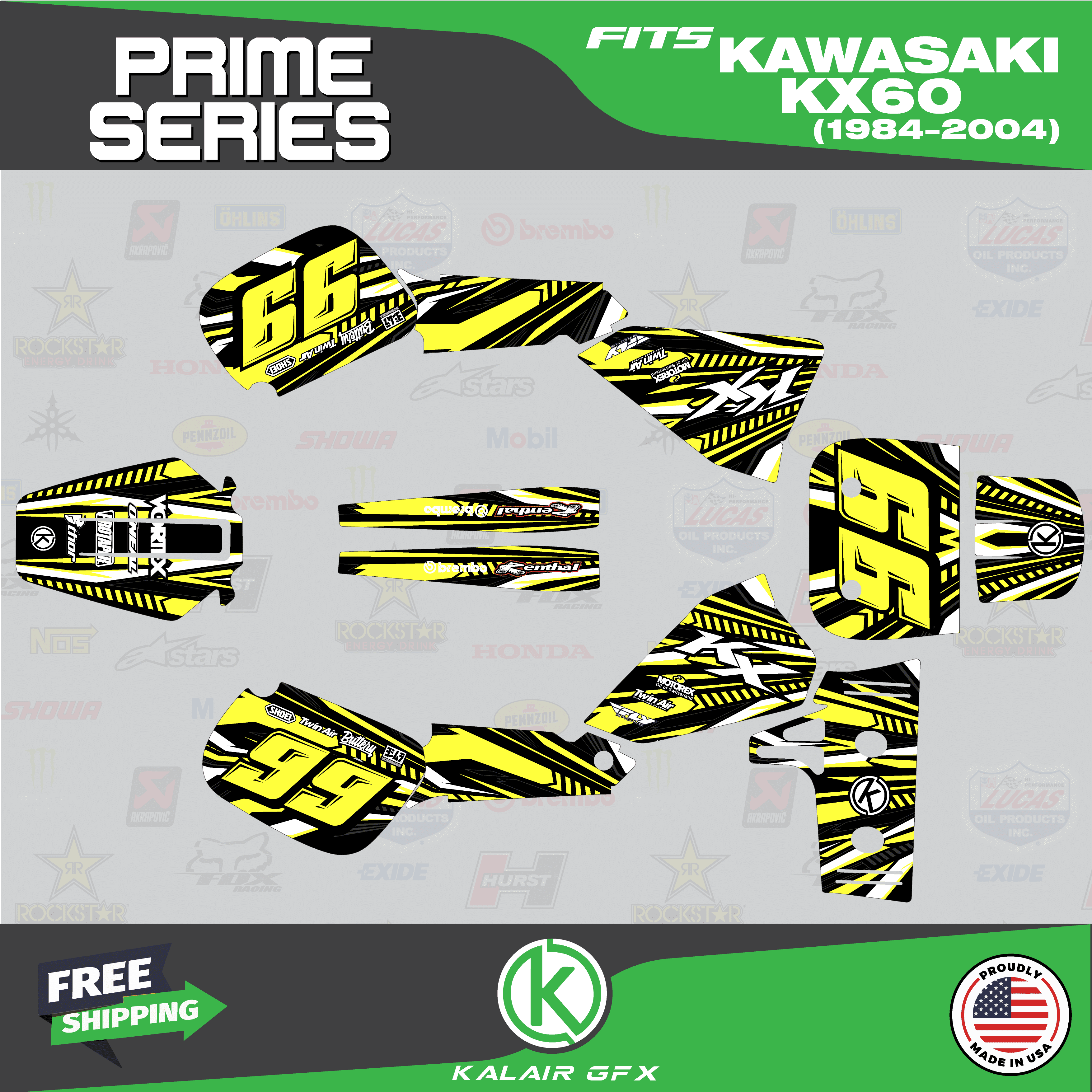 Kalair GFX Graphics Kit for Kawasaki KX60 (1984-2004) Prime Series ...