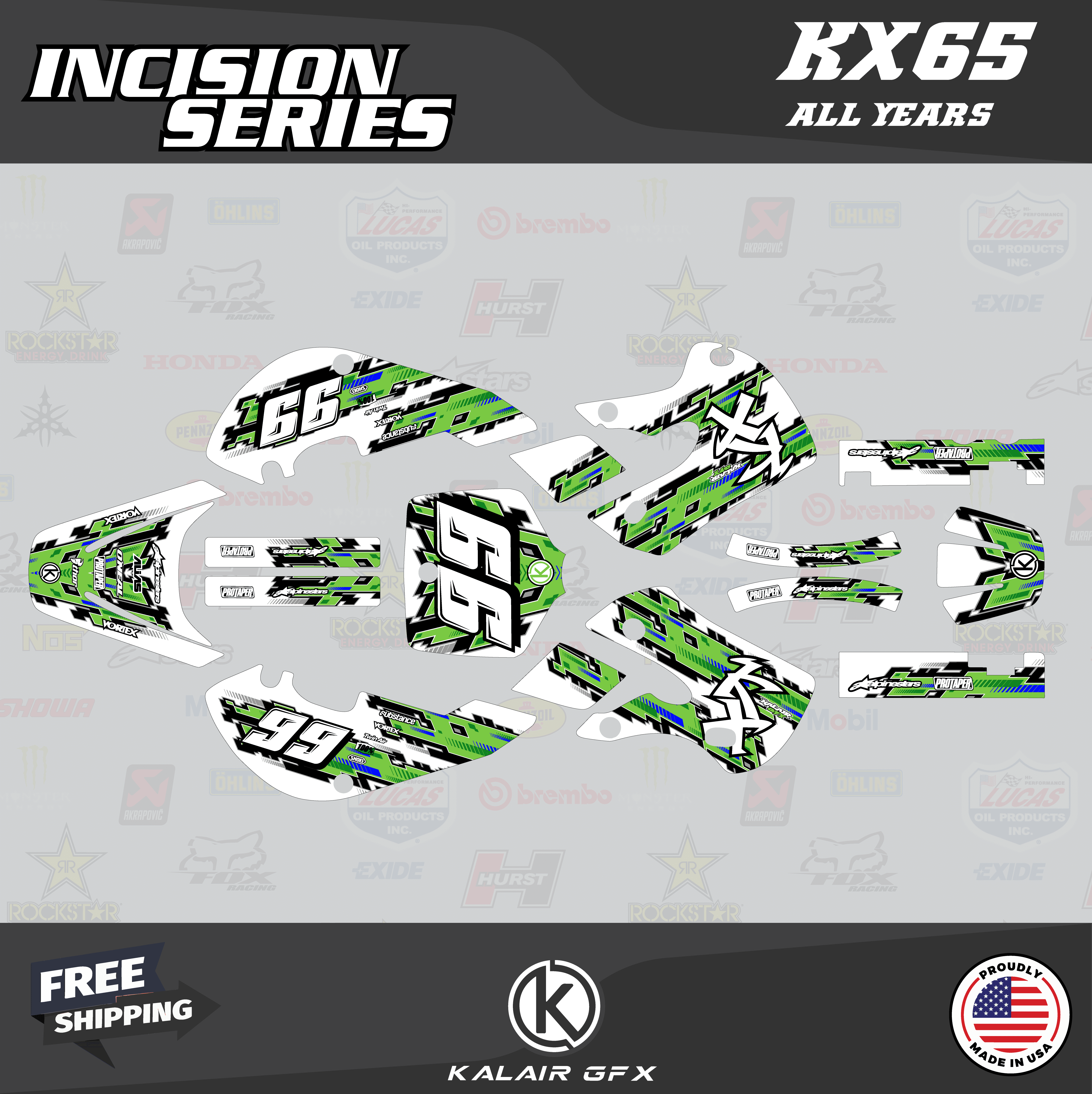 Kalair GFX Graphics Kit for Kawasaki KX65 (19992023) Incision Series
