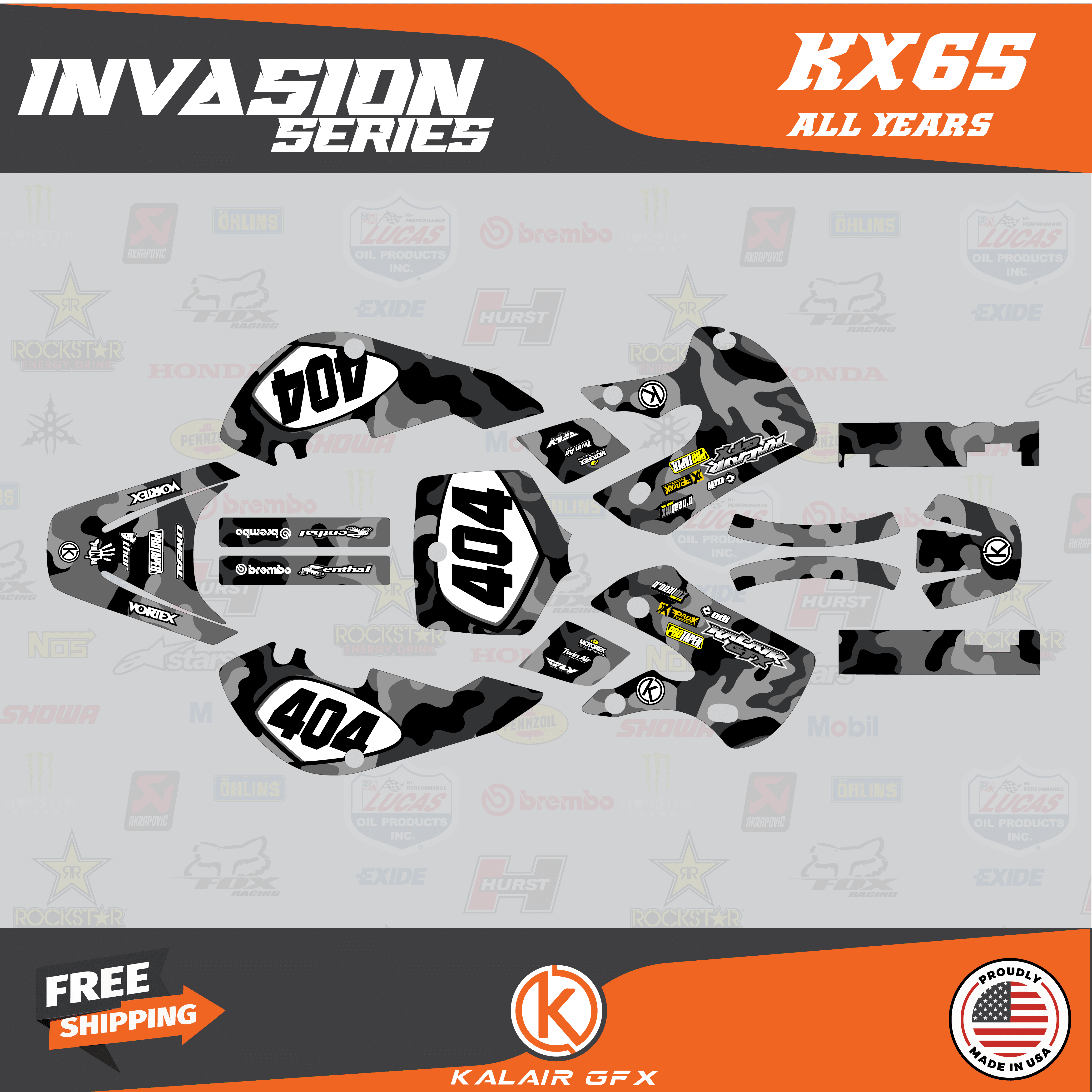 Kalair GFX Graphics Kit for Kawasaki KX65 (19992023) Invasion Series