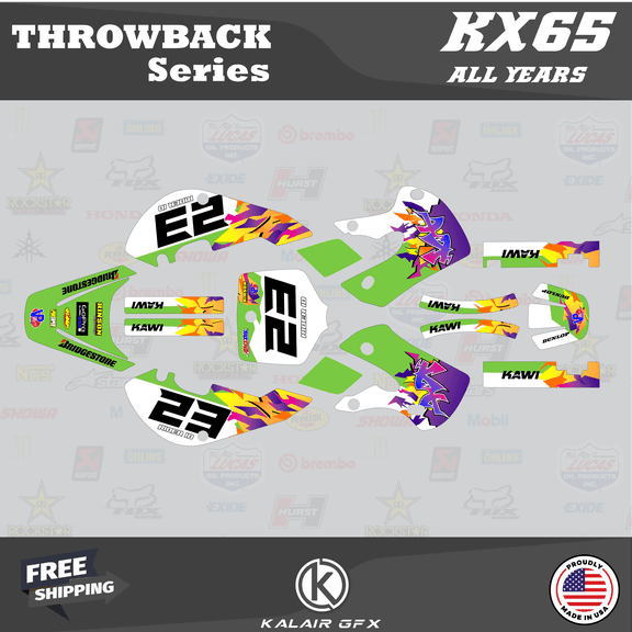 Kalair GFX Graphics Kit for Kawasaki KX65 (1999-2023) Throwback Series