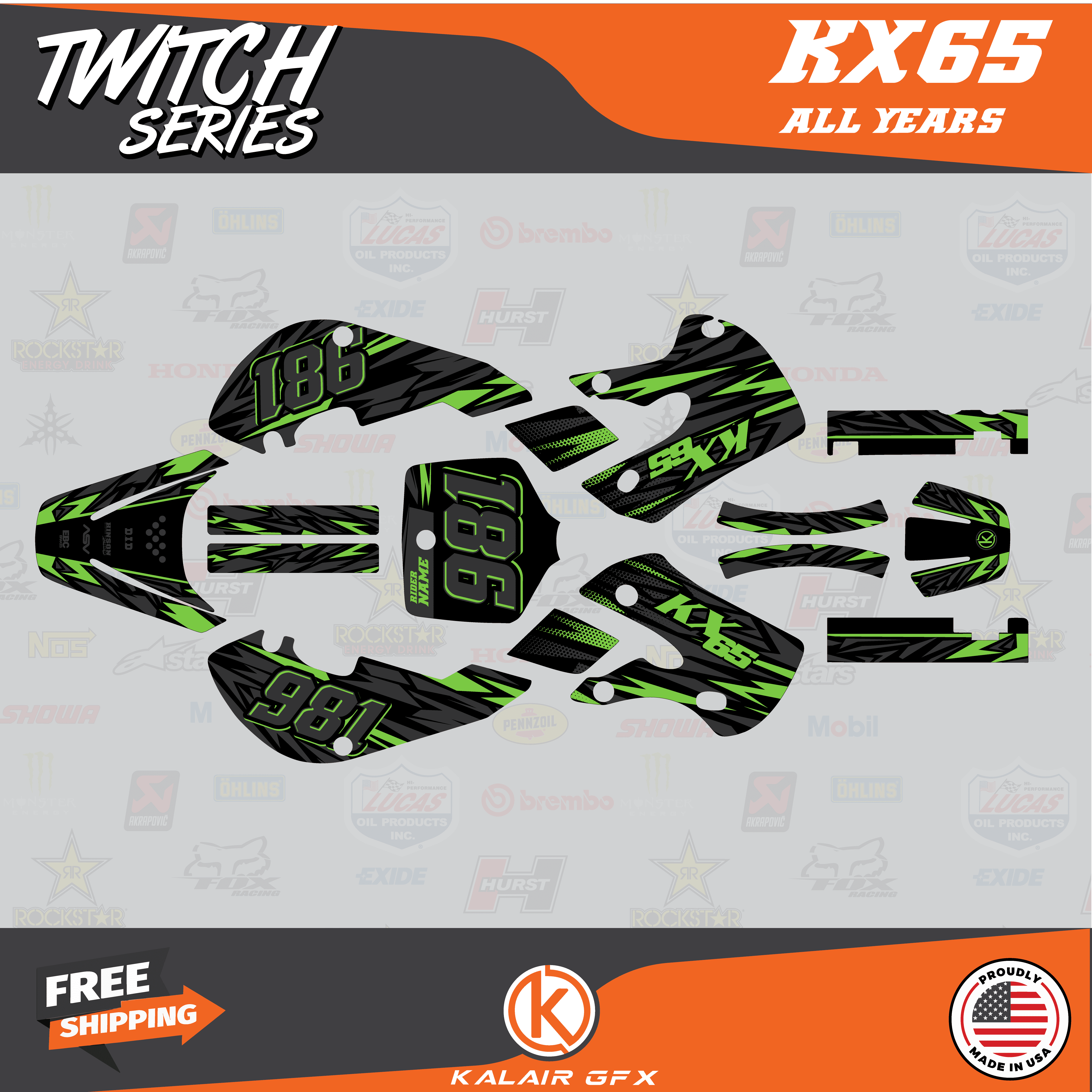 Kalair GFX Graphics Kit for Kawasaki KX65 (19992023) Twitch Series