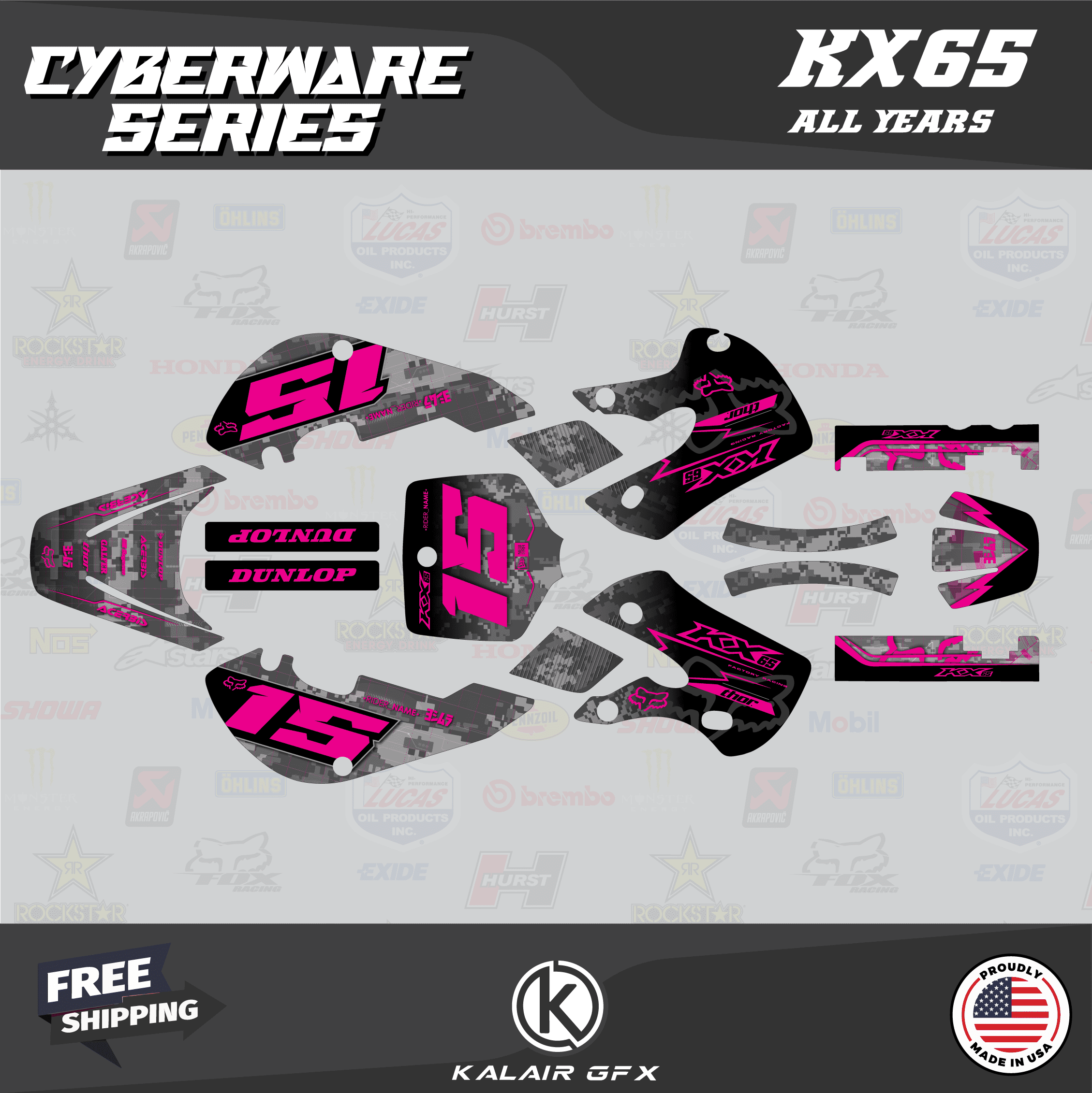 Dirt Bike Graphics Kawasaki KX65 Graphics Kit 1999-2024 - Spear Series ...