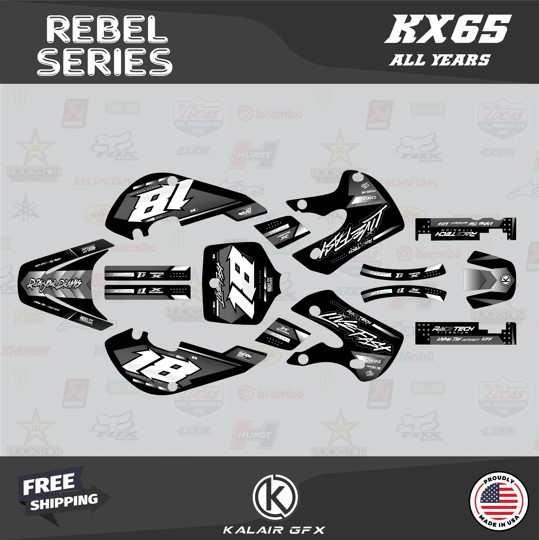 Kalair GFX Graphics Kit for Kawasaki KX65 (1999-2024) Rebel Series ...
