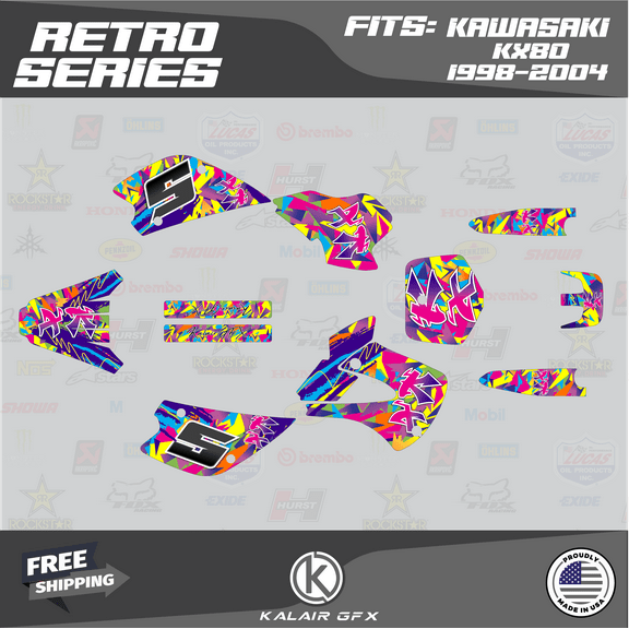 Kalair GFX Graphics Kit for Kawasaki KX80 (1998-2004) Retro Series