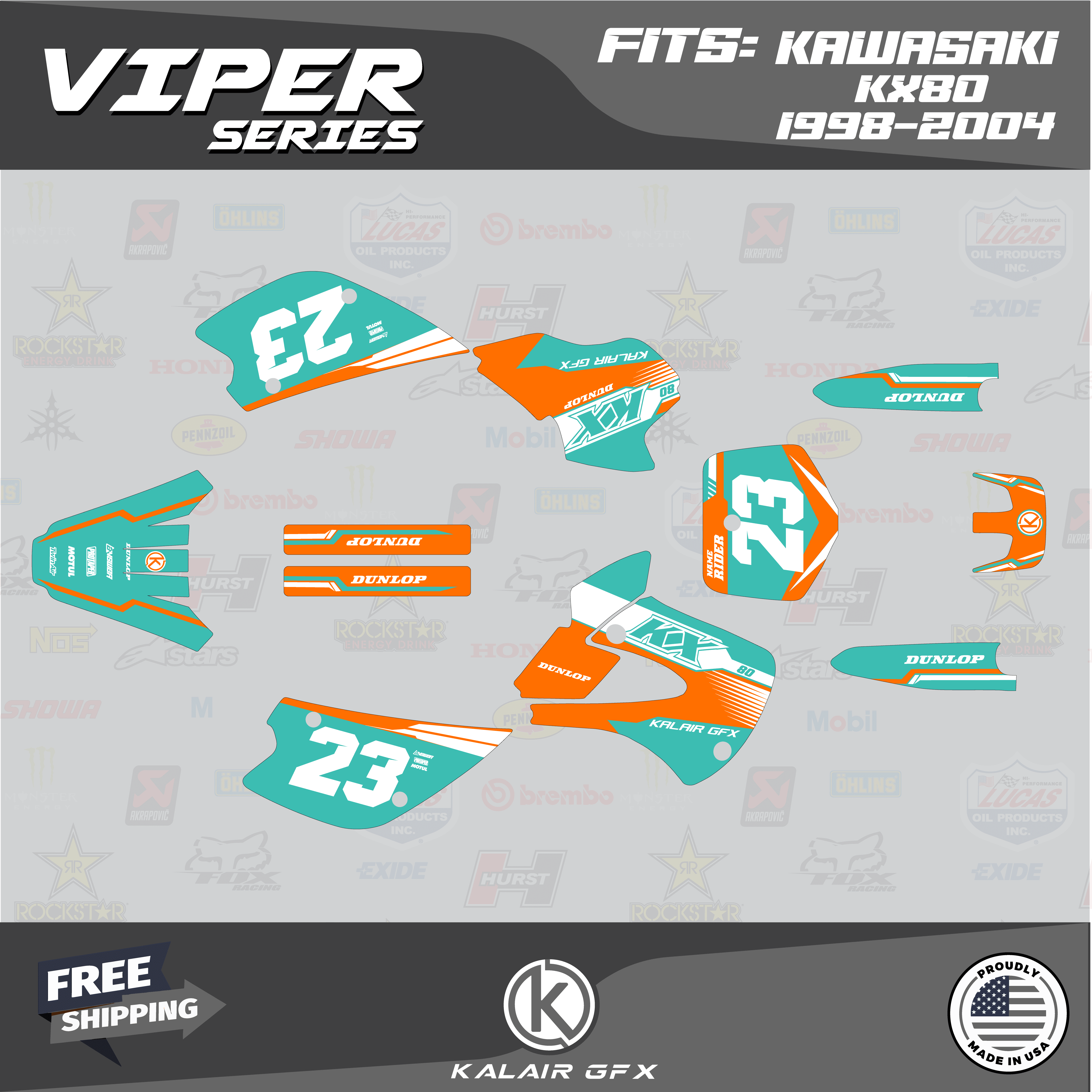 Kalair GFX Graphics Kit for Kawasaki KX80 (1998-2004) Viper Series ...