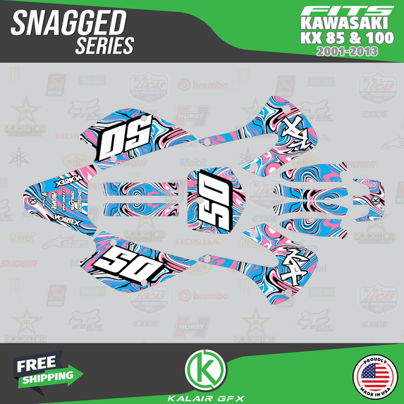 Kalair GFX Graphics Kit for Kawasaki KX85 (2001-2013) Snagged Series