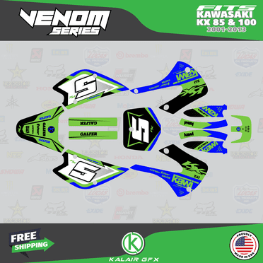 Factory EFX Black & Green Slick Racing Graphics Kit For Kawasaki KX85 (2001-2013) - Number Plate Decals