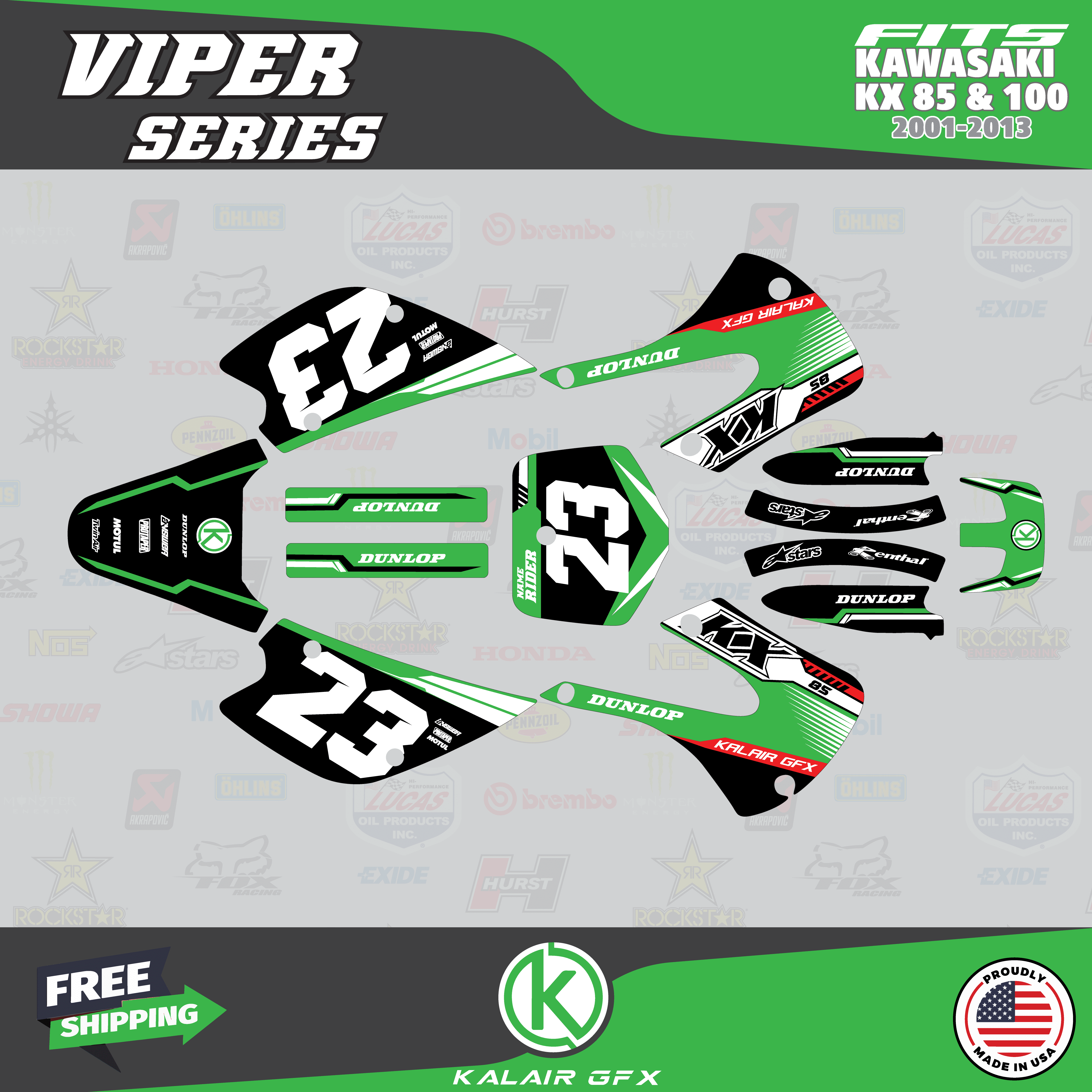 Kalair GFX Graphics Kit for Kawasaki KX85 (2001-2013) Viper Series ...