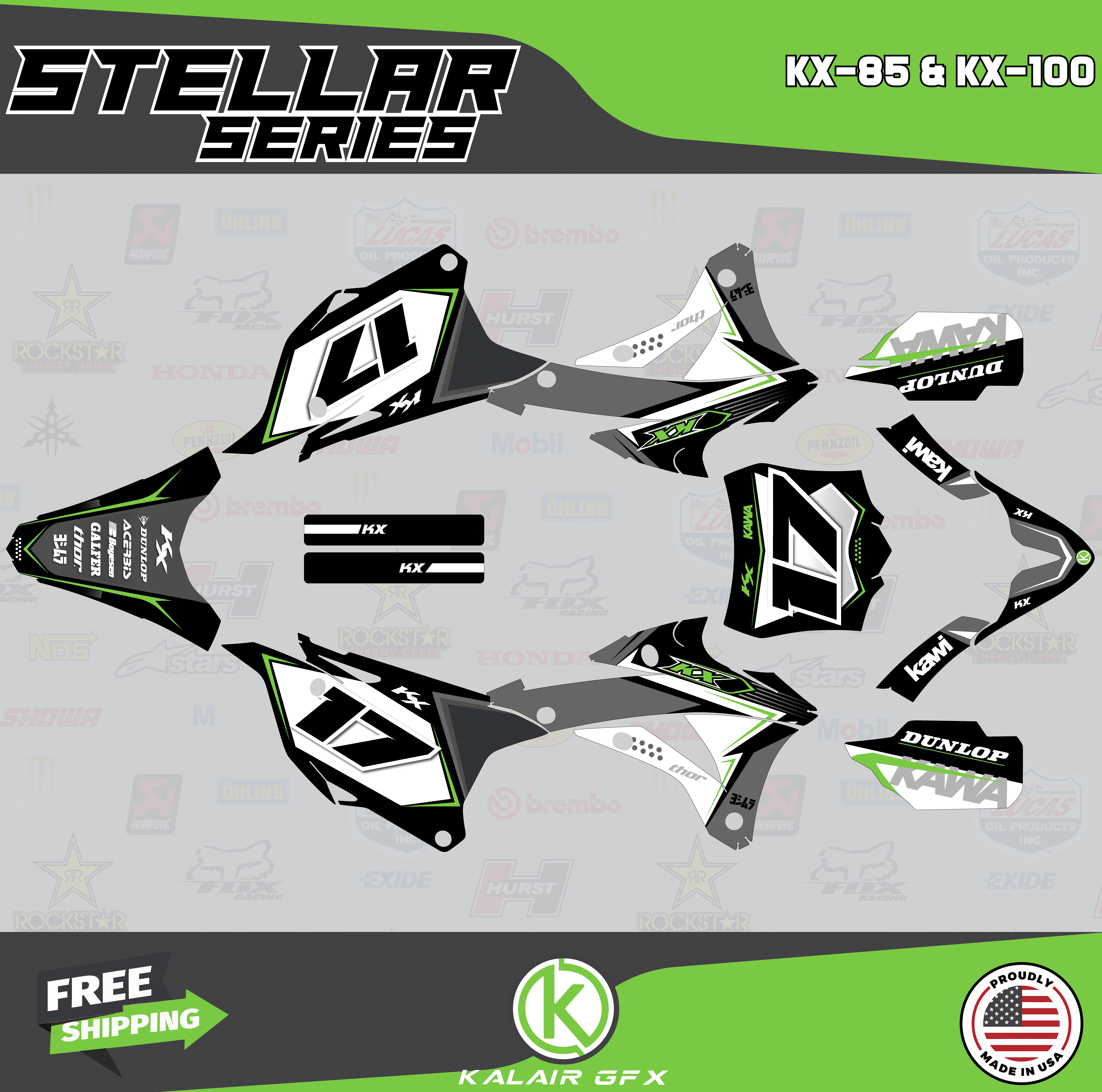 Kx85 Graphics Kalair GFX Graphics Kit for Kawasaki KX85 (2014-2021) Stellar Series ...