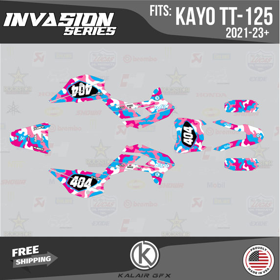 Kalair GFX Graphics Kit for Kayo PIT BIKE TT125 and TT140 (2021+) Invasion Series