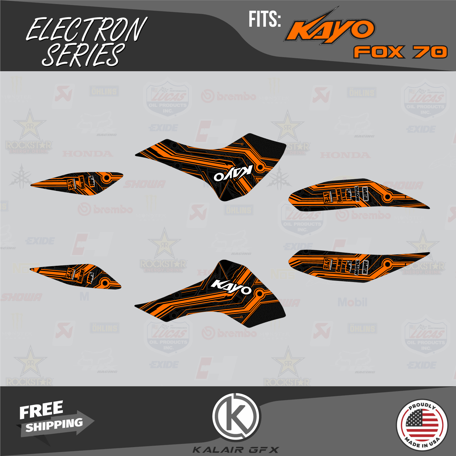 Kalair GFX Graphics Kit for Kayo SPORTS ATV FOX-70,AY-70,STORM-70 (All ...