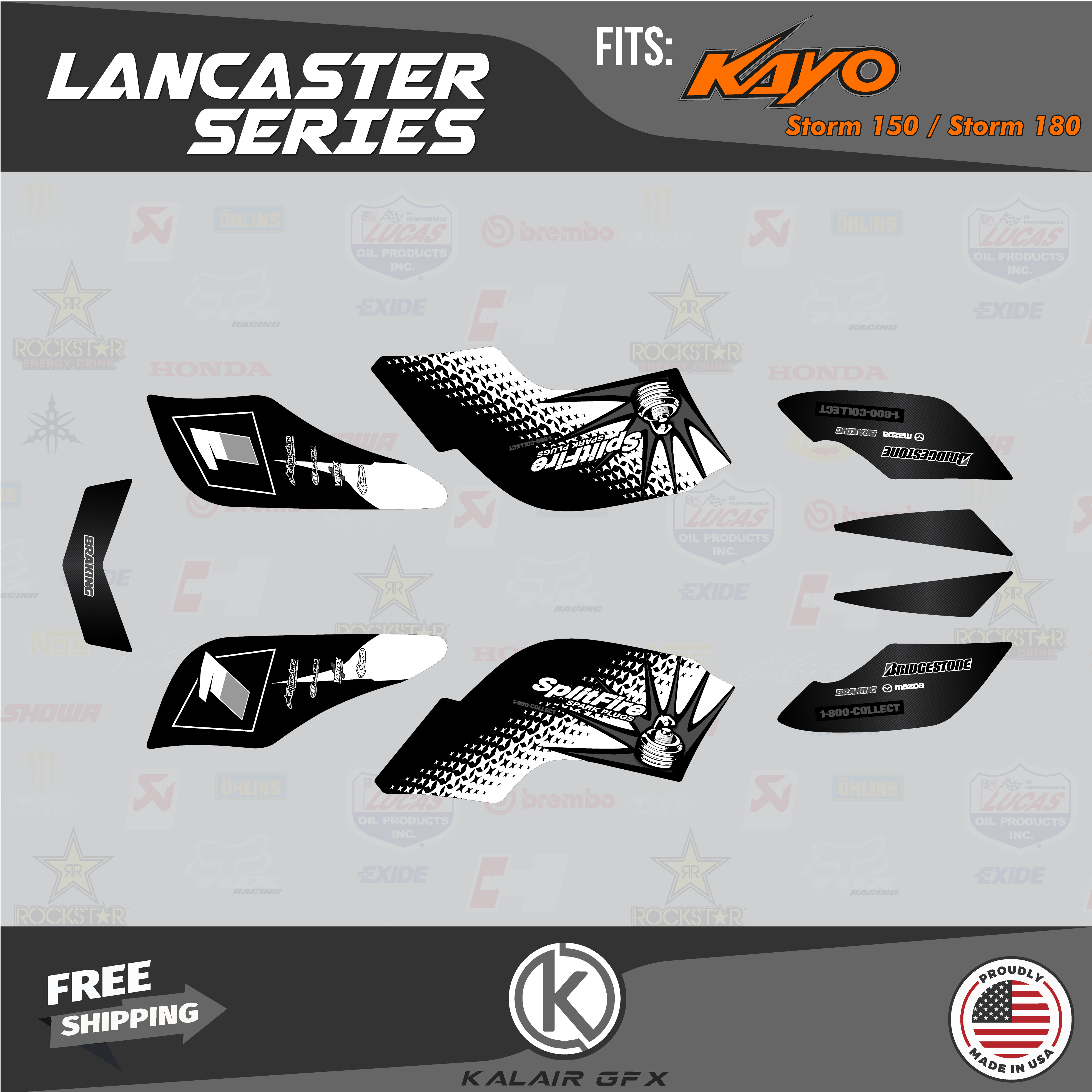 Kalair GFX Graphics Kit for Kayo Sport ATV Storm 150 and 180 Lancaster Series