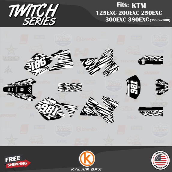 Kalair GFX Graphics Kit for Ktm 125EXC, 200EXC, 250EXC, 300EXC and 380EXC (1998-2000) Twitch Series