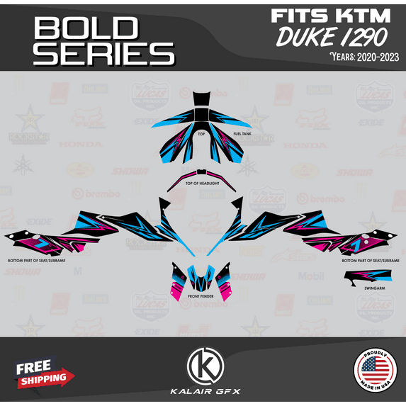 Kalair GFX Graphics Kit for Ktm 1290 SUPER DUKE R STREET BIKE (2020-2023) Bold Series